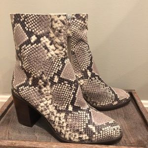 Genuine snakeskin chunky heeled booties